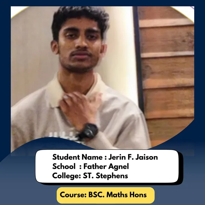 Jerin F. Jaison, ISL student, admitted to St. Stephen's College for B.Sc Maths Hons.