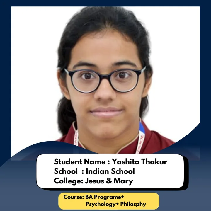 Yashita Thakur, ISL student, admitted to Jesus & Mary College for B.A. Prog. Psychology + Philosophy
